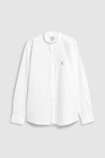 Black/White Slim Fit Stretch Oxford Grandad Collar Shirt