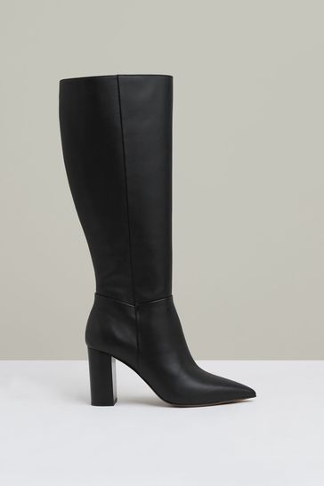 Reiss Black Bianca Block Heel Knee High Boots