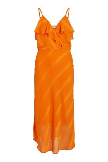 VILA Orange Ruffle Detail Cami Dress