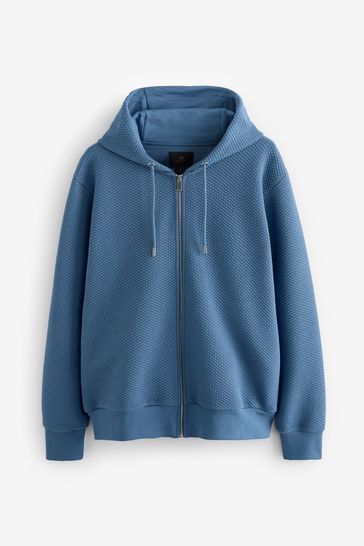 Navy Zip Neck Sweatshirt Premium Textured Overhead Hoodie