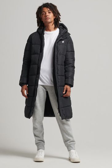 Superdry Black Hooded Longline Puffer Jacket