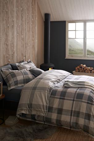 Grey Check Reversible Christmas Brushed 100% Cotton Oxford Duvet Cover and Pillowcase Set