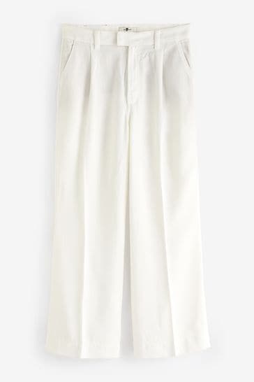 7 For All Mankind Pleated Colored Tencel Vesper White Trousers