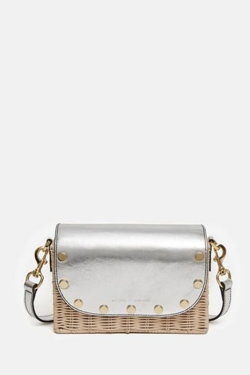 Jigsaw Silver Boxy Straw Cross Body Bag