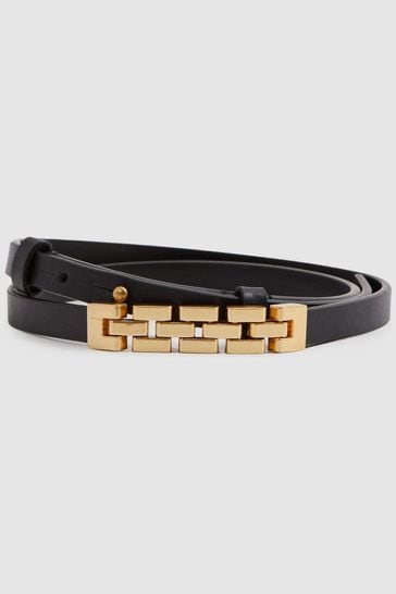 Buy Reiss Black Hallie Thin Leather Chain Detail Belt from the Next UK online shop