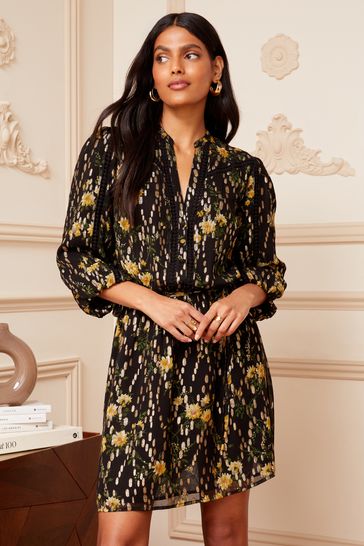 lace trimmed floral dress black herlipto Herlipto Lace Trimmed