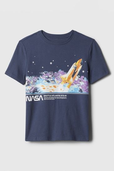 Gap Blue NASA Rocket Graphic Short Sleeve Crew Neck T-Shirt (4-13yrs)