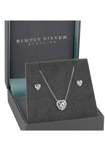 Simply Silver Sterling Silver Halo Heart Set