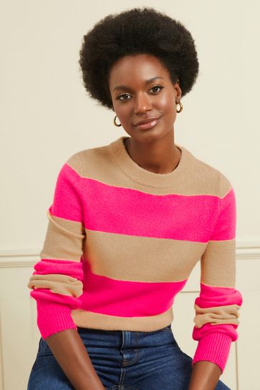 Love & Roses Pink/Nude Stripe Cosy Crew Neck Jumper