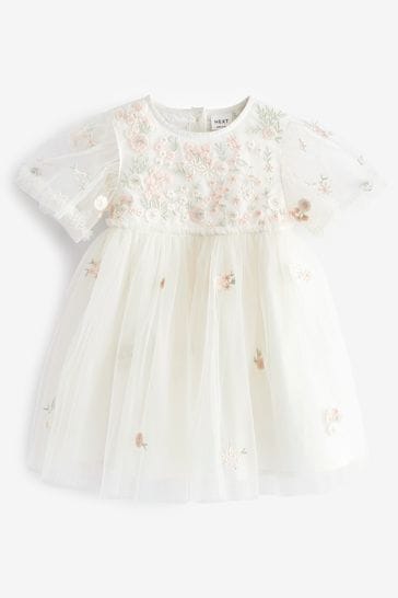 Buy White Embroidered Mesh Party Dress (3mths-7yrs) from Next Latvia