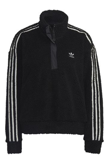 adidas Originals Pink Blocked Faux Suede Half Zip Sweatshirt with Tape Detail