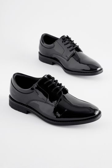 Black patent leather lace up shoes discount