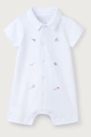 The White Company White Organic Cotton Fun In The Sea Embroidered Sleepsuit