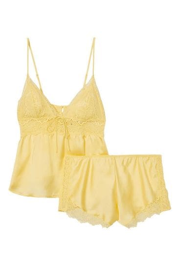 Buy Victoria's Secret Lemon Yellow Satin Lace Short Cami Set from
