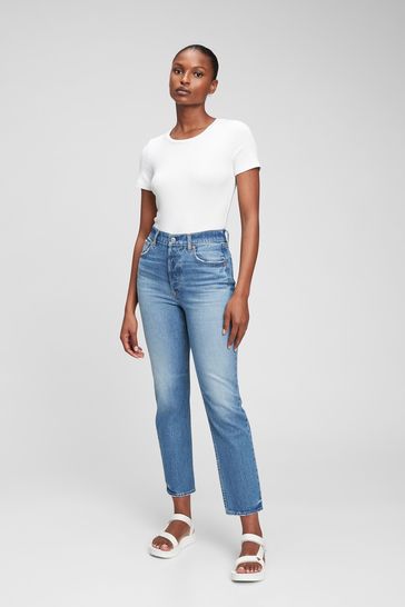 Gap Dark Wash Blue High Waisted Cheeky Straight Jeans