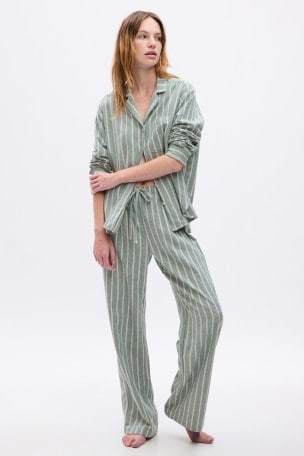 Gap Grey Stripe Cotton Print Flannel Pyjama Set