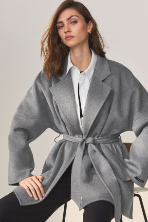 Gray belted sales wool coat