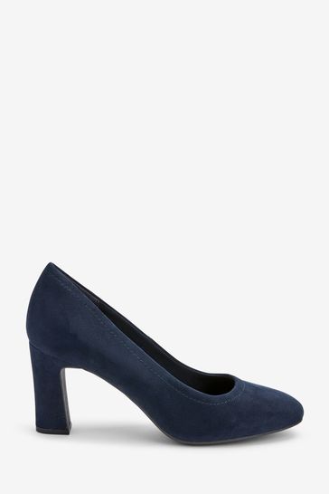Navy Blue Standard Wide Fit Forever Comfort Round Toe Block Heel Court Shoes