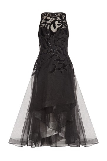 Adrianna Papell Black Halter Velvet Tulle Dress