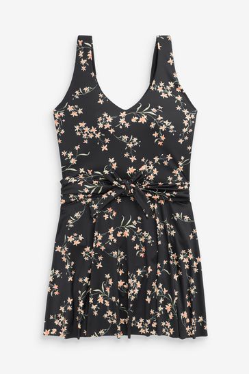 Black Floral Swim Dress