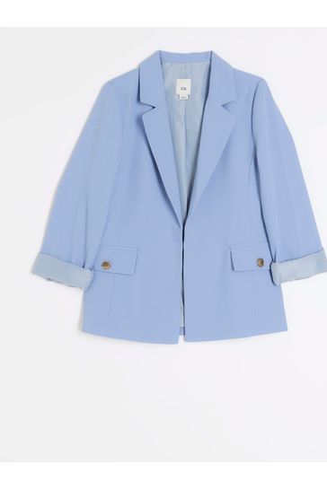Buy River Island Light Blue Girls Rolled Sleeve Blazer from Next Netherlands