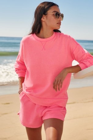 Buy Fluorescent Pink Drop Shoulder Stitch Detail Sweatshirt from Next Luxembourg