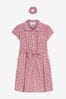 Red Cotton Rich Belted Gingham School sleeveless Dress With Scrunchie (3-14yrs)