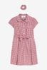 Red Cotton Rich Belted Gingham School Dress With Scrunchie (3-14yrs)