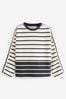Ecru/Marineblau - Rundhals-Sweatshirt mit eleganten Streifen
