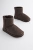 Chocolate Brown Tall Warm Lined Suede Slipper Boots, Tall