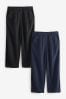 Black/Navy Blue Linen Blend Wide Leg Trousers 2 Pack