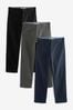 Black/Grey/Navy Blue Straight Stretch Chinos Trousers 3 Pack