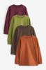 Chocolate Brown/Burgundy Red/Tan Brown/Moss Green 4 Pack Long Sleeve Cosy T-Shirts (3-16yrs)