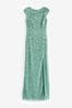 Sistaglam Green Embellished Maxi Dress With Mesh Panel Detail