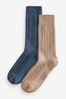 Wool Rich Navy Blue/Neutral 2 Pack Signature Thick Socks, 2 Pack
