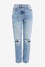Aqua Blue Mom Jeans, Reg/Long/XL Tall