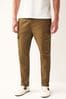 Tan Brown Slim Fit Cotton Stretch Cargo Trousers, Slim Fit