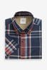 Navy Blue/Burgundy Red Check Easy Iron Button Down Oxford Shirt, Regular