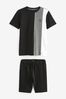 Black/Grey Colourblock T-Shirt And Shorts Set (3-16yrs)