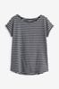 Navy Stripe Round Neck Cap Sleeve T-Shirt