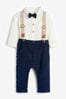 Set elegant 4 piese body cu cămașă, pantaloni, bretele și papion pentru bebeluși (0 luni - 2 ani)