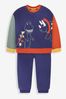 JoJo Maman Bébé Navy Blue Dino Appliqué Jersey Sweatshirt & Leggings Set