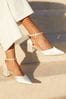 Linzi Natural Jordanna Ivory Satin Low Block Court Heels With Embellished Ankle Strap