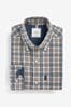 Neutral Brown/Grey Check Regular Fit Easy Iron Button Down Oxford Shirt