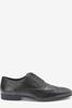 Black Leather Oxford Brogue Shoes, Regular Fit