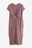 Malve/Violett - Sommerliches T-Shirt-Kleid mit kurzen Ärmeln und verdrehtem Design, regulär