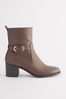 Chocolate Brown Regular/Wide Fit Forever Comfort® Buckle Detail Heeled Ankle Boots