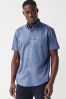 Cornflower Blue Regular Fit Short Sleeve Easy Iron Button Down Oxford Shirt, Regular Fit Short Sleeve