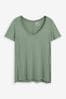 Khaki Green Slouch V-Neck T-Shirt, Regular
