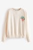 Ecru White Happy Holidays Scenic Back Graphic Christmas Novelty Sweatshirt